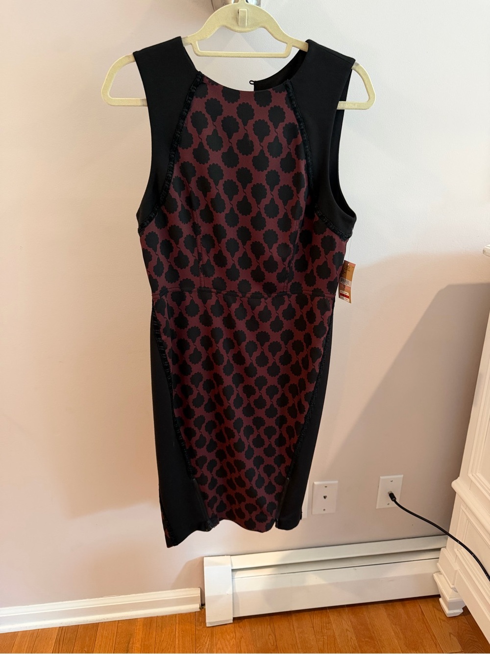 RACHEL Rachel Roy Black & Burgundy Patterned Midi Sheath Dress